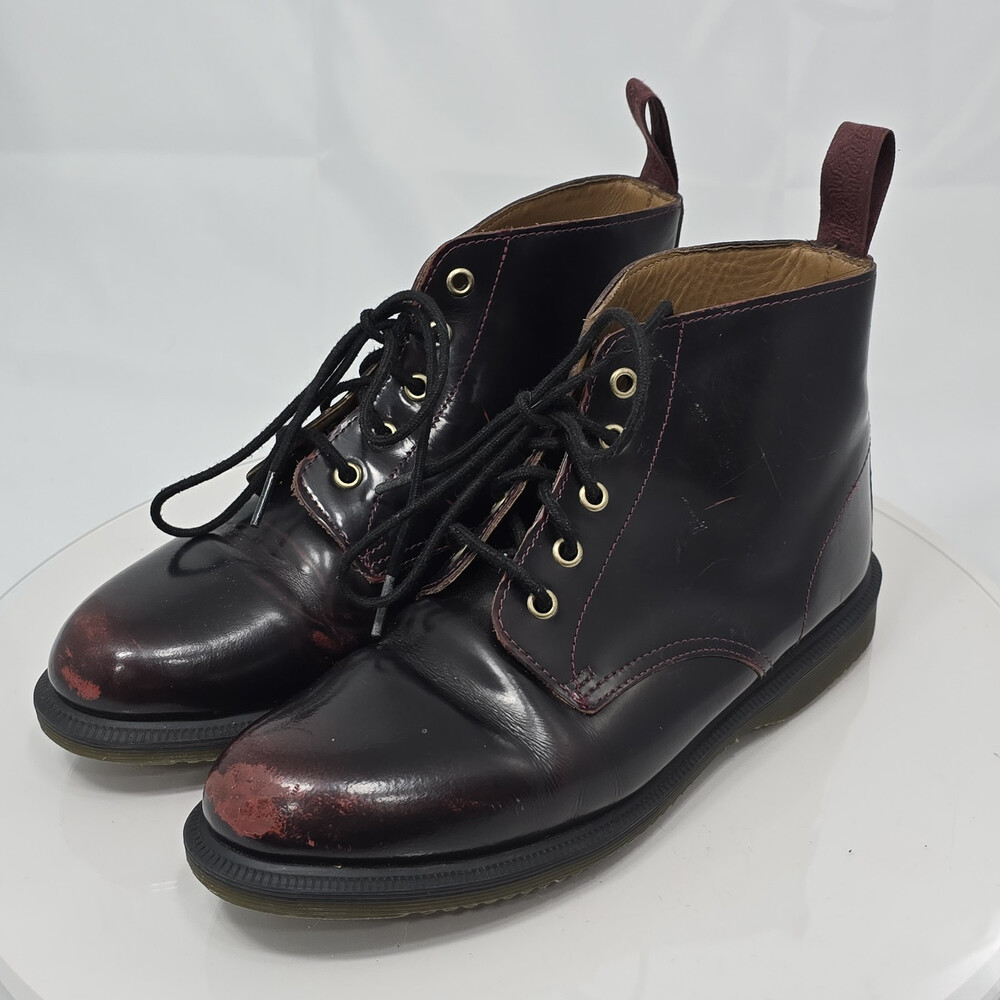 Dr. Marten's Emmeline Arcadia Lace-Up Boots Cherry Red Women 9 Shine Leather
